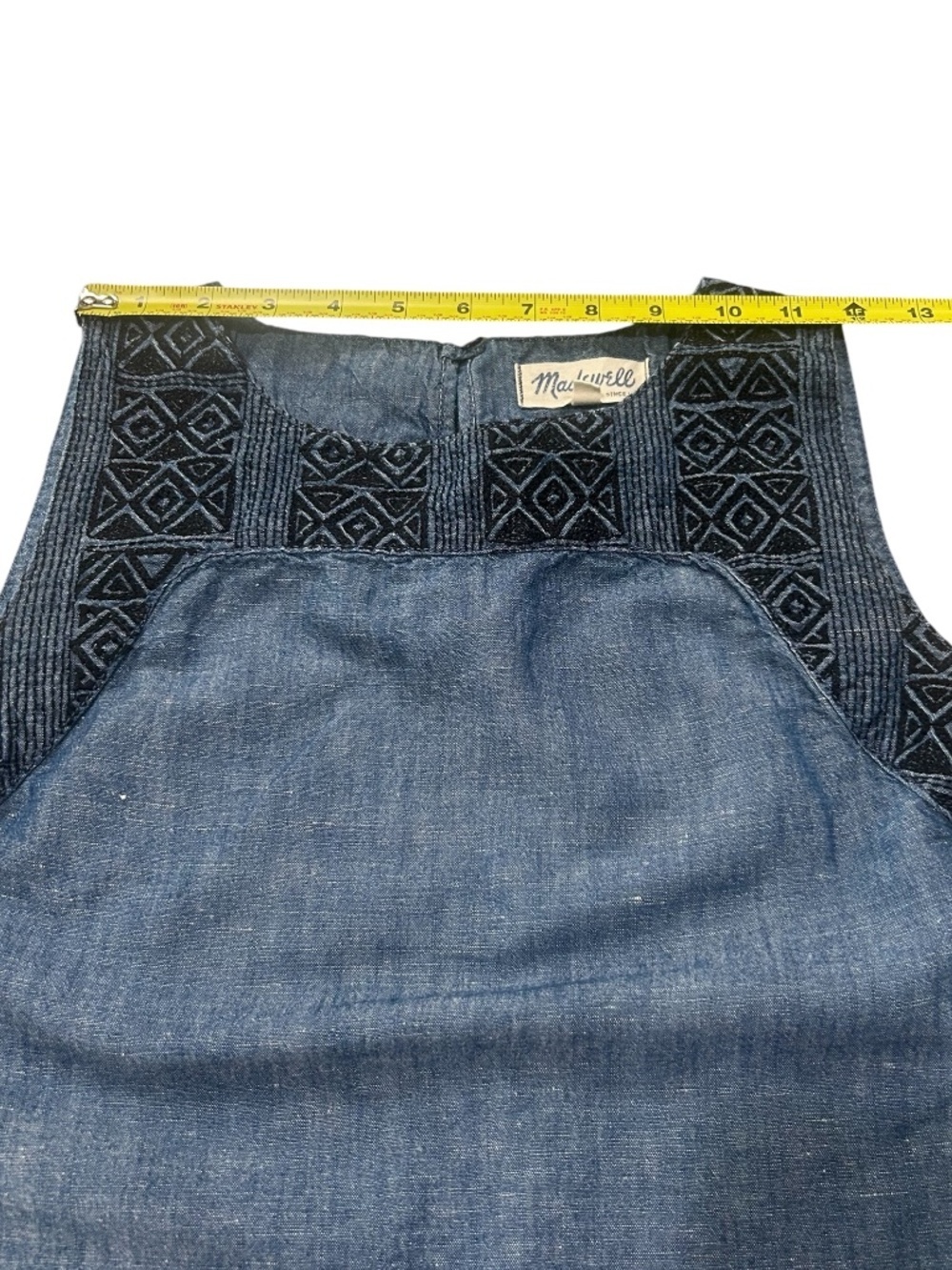 Madewell Linen-Cotton Straight Hem Embroidered Top In Indigo Style A5641 Sz M - Picture 10 of 12
